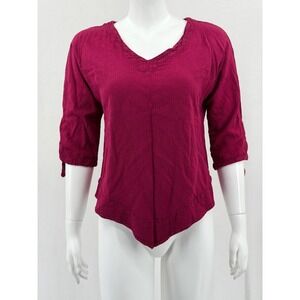 Cottonways Top Womens 1 Small Medium Red‎ 100% Cotton V-Neck Gauzy Lagom Beach